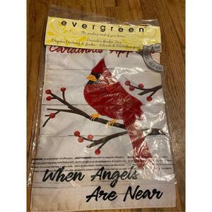 New Evergreen cardinals garden flag “when angels are near” 19x12"